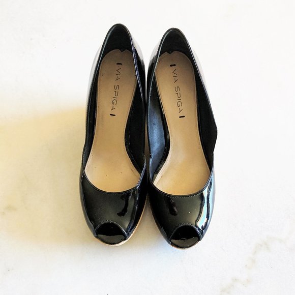 New! Via Spiga black patent leather & cork wedge 8 - Picture 5 of 9